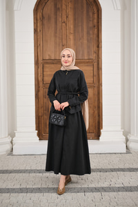 Cep Detay Fermuarlı Kemer Bağlamalı Etekli Takım Siyah