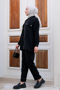 Cep Detay İkili Takım Siyah