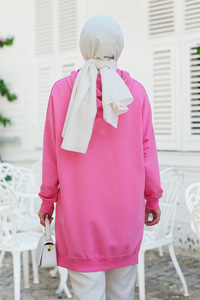 Cep Detay Kapüşonlu Tunik Pembe