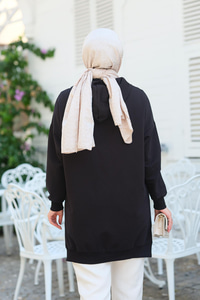 Cep Detay Kapüşonlu Tunik Siyah