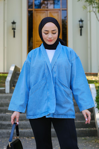 Cep Detay Kot Hırka Buz Mavi