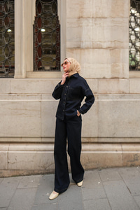 Cep Detay Kot Takım Koyu Mavi