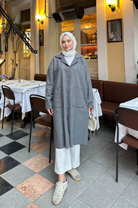 Cep Detaylı Ara Boy Kaşe Gri