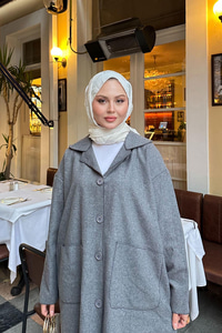 Cep Detaylı Ara Boy Kaşe Gri