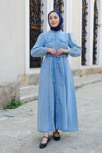 Cep Detaylı Elbise Buz Mavi