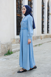 Cep Detaylı Elbise Buz Mavi