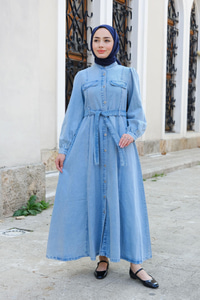 Cep Detaylı Elbise Buz Mavi