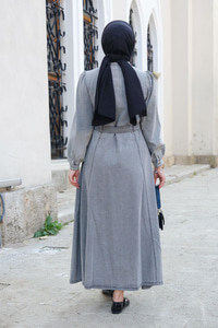 Cep Detaylı Elbise Gri