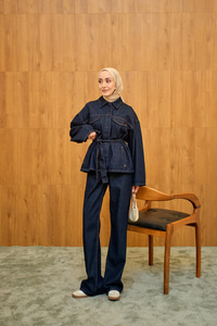 Cep Detaylı Kot Takım Lacivert