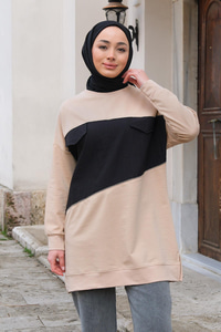 Cep Kapaklı Garnili Tunik  Krem