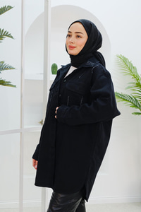 Cep Ve Düğme Detay Kot Ceket  Siyah