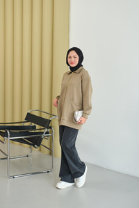 Cep Ve Yaka Detay Yarım Fermuarlı Sweat Yeşil