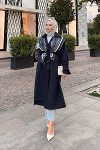 Cep Yaka Trençkot Lacivert