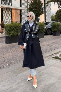 Cep Yaka Trençkot Lacivert