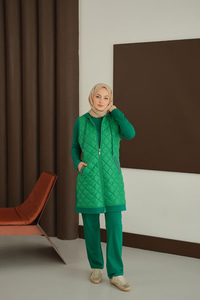 Cepleri Sim Detay Yelekli Takım Yeşil