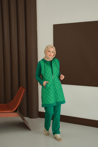 Cepleri Sim Detay Yelekli Takım Yeşil