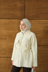 Cepli Keçe Hırka Krem