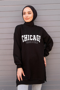 Uygun Fiyatlı CHICAGO BASKILI TUNIK SIYAH | Loccomoda.com 