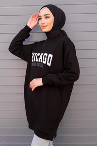 Uygun Fiyatlı CHICAGO BASKILI TUNIK SIYAH | Loccomoda.com 
