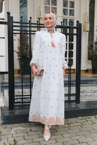 Çiçek Baskılı Elbise  Vizon