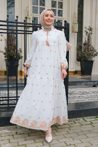 Çiçek Baskılı Elbise  Vizon