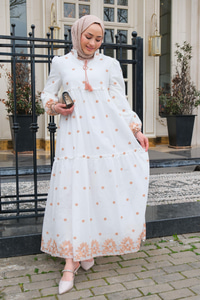 Çiçek Baskılı Elbise  Vizon