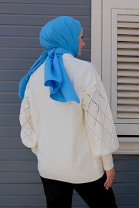 Çiçek Baskılı Triko Hırka Beyaz