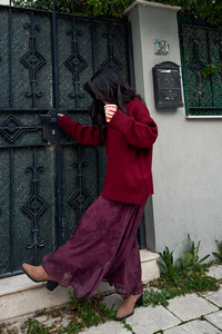 Çiçek Desen Astarlı Şifon Etek Bordo