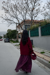 Çiçek Desen Astarlı Şifon Etek Bordo