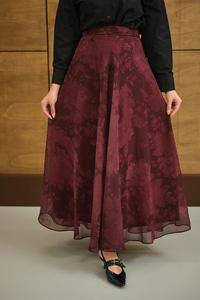 Çiçek Desen Astarlı Şifon Etek Bordo