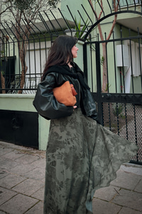 Çiçek Desen Astarlı Şifon Etek Yeşil