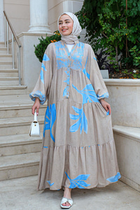 Çiçek Desen Elbise Bebe Mavi