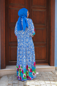 Çiçek Desen Elbise Mavi