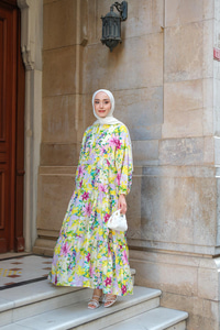 Çicek Desen Elbise Sarı