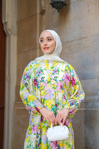 Çicek Desen Elbise Sarı