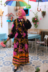 Çiçek Desen Elbise Siyah