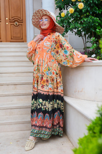 Çiçek Desen Elbise Somon