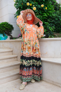 Çiçek Desen Elbise Somon