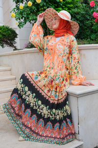 Çiçek Desen Elbise Somon