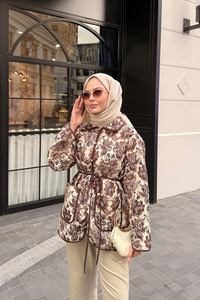 Çiçek Desen Kapitone Ceket Kahverengi