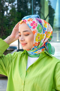 Uygun Fiyatlı CICEK DESEN PILISELI ESARP  YESIL | Loccomoda.com 