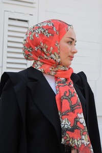 Çicek Desen Şal Turuncu