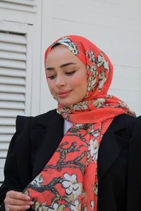 Çicek Desen Şal Turuncu