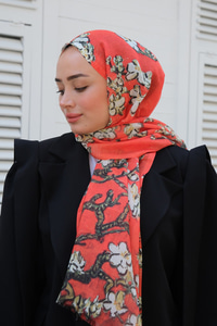 Çicek Desen Şal Turuncu