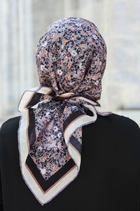 Çicek Desen Soft Eşarp Antrasit