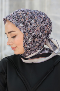 Çicek Desen Soft Eşarp Antrasit