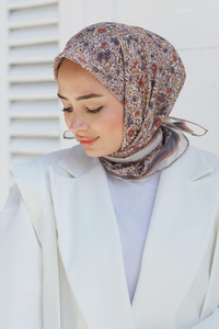 Çicek Desen Soft Eşarp Vizon