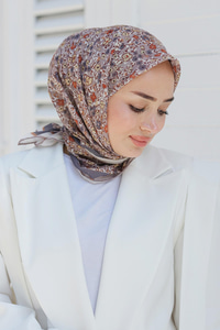 Çicek Desen Soft Eşarp Vizon