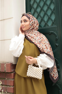 Çicek Desen Soft Şal Acı Kahve