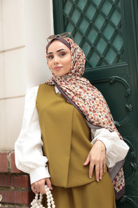 Çicek Desen Soft Şal Acı Kahve